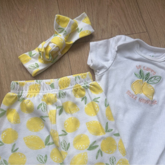 Chick Pea Baby 6-9M 3 Piece Lemon Matching Set, Summer Outfit, Baby Girl Outfit - Picture 3 of 7